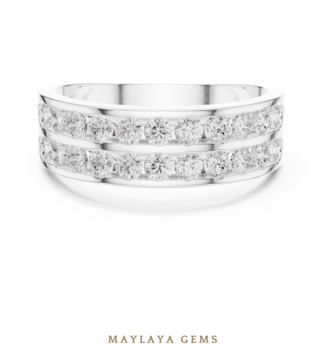 Maylaya Gems 1.320 ct Round Double Channel Lab-Grown Diamond Men's Band in white gold