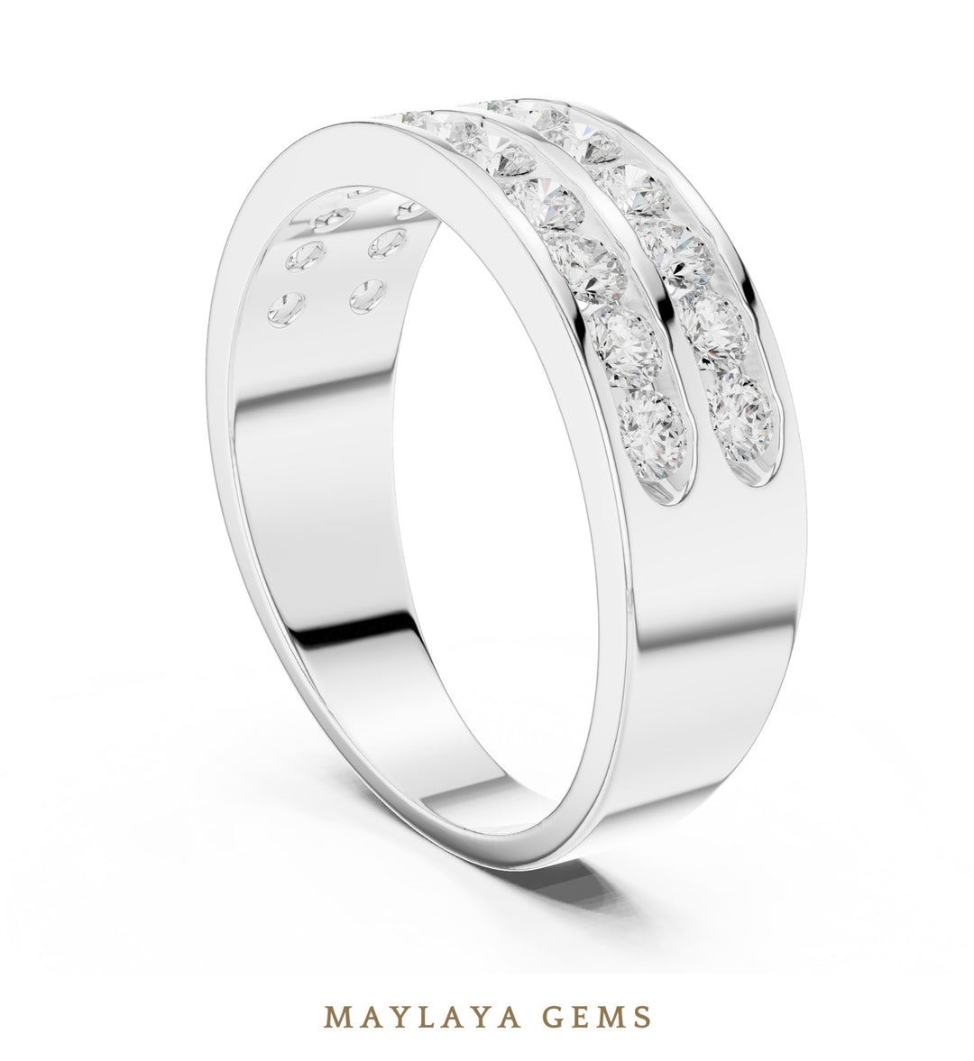 Maylaya Gems 1.320 ct Round Double Channel Lab-Grown Diamond Men's Band in white gold