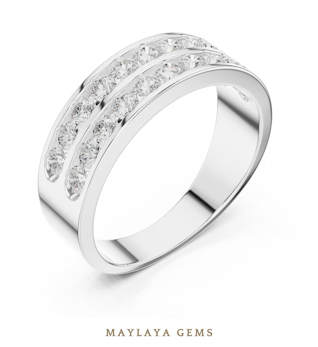 Maylaya Gems 1.320 ct Round Double Channel Lab-Grown Diamond Men's Band in white gold
