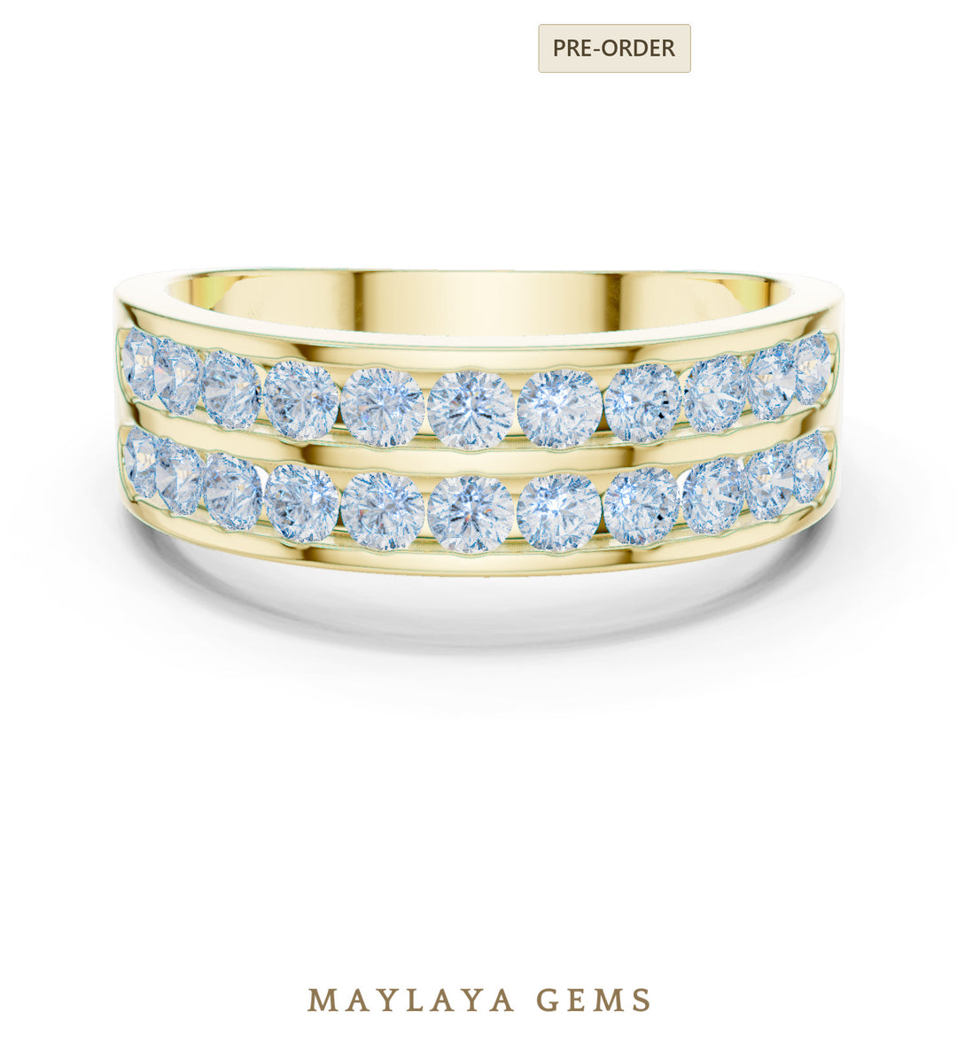 Maylaya Gems 1.320 ct Round Double Channel Lab-Grown Diamond Men's Band in yellow gold