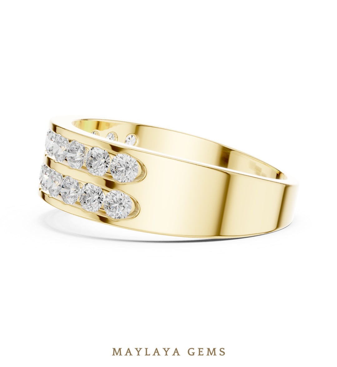 Maylaya Gems 1.320 ct Round Double Channel Lab-Grown Diamond Men's Band in yellow gold