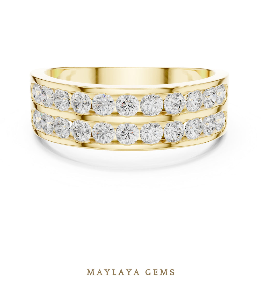 Maylaya Gems 1.320 ct Round Double Channel Lab-Grown Diamond Men's Band in yellow gold