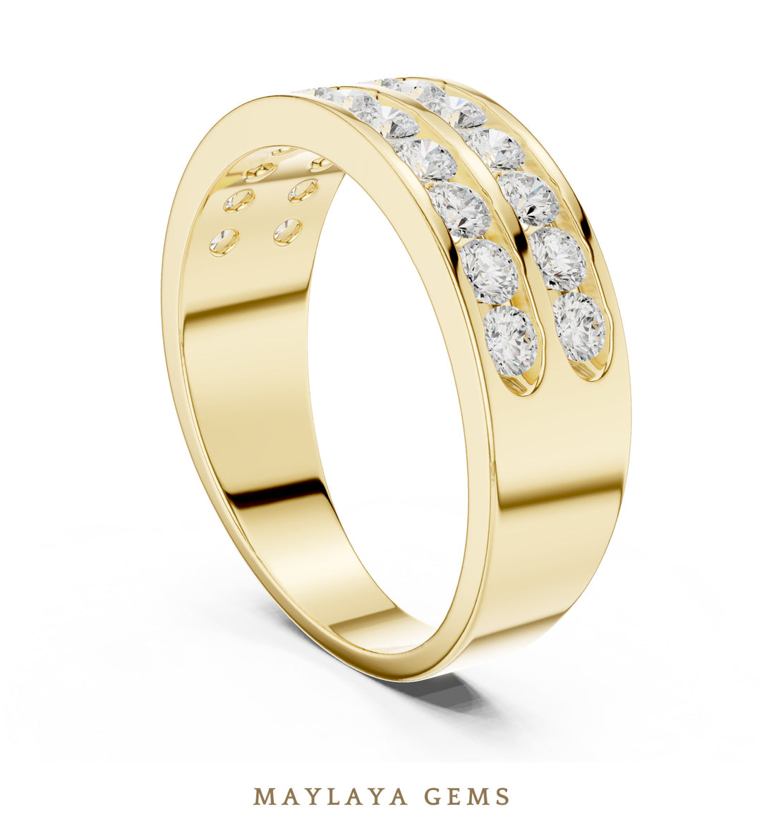 Maylaya Gems 1.320 ct Round Double Channel Lab-Grown Diamond Men's Band in yellow gold
