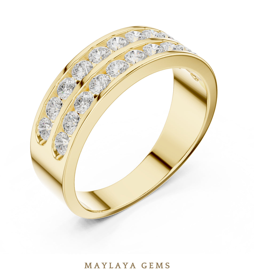 Maylaya Gems 1.320 ct Round Double Channel Lab-Grown Diamond Men's Band in yellow gold