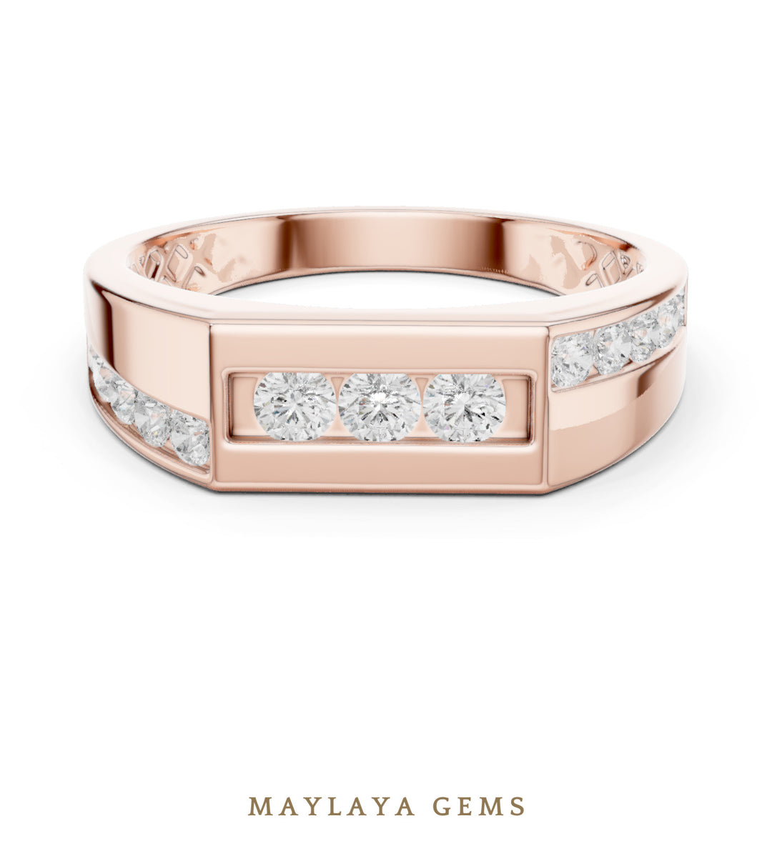Maylaya Gems 0.545 ct Round Offset Channel Lab-Grown Diamond Men's Band in rose gold
