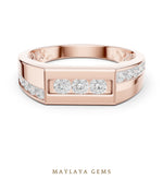Load image into Gallery viewer, Maylaya Gems 0.545 ct Round Offset Channel Lab-Grown Diamond Men's Band in rose gold
