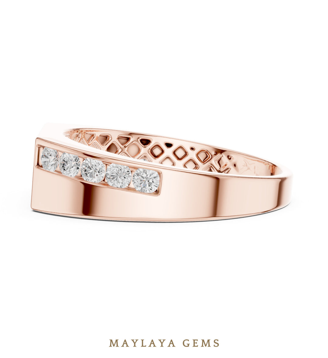 Maylaya Gems 0.545 ct Round Offset Channel Lab-Grown Diamond Men's Band in rose gold