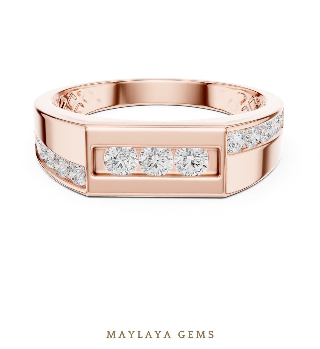 Maylaya Gems 0.545 ct Round Offset Channel Lab-Grown Diamond Men's Band in rose gold