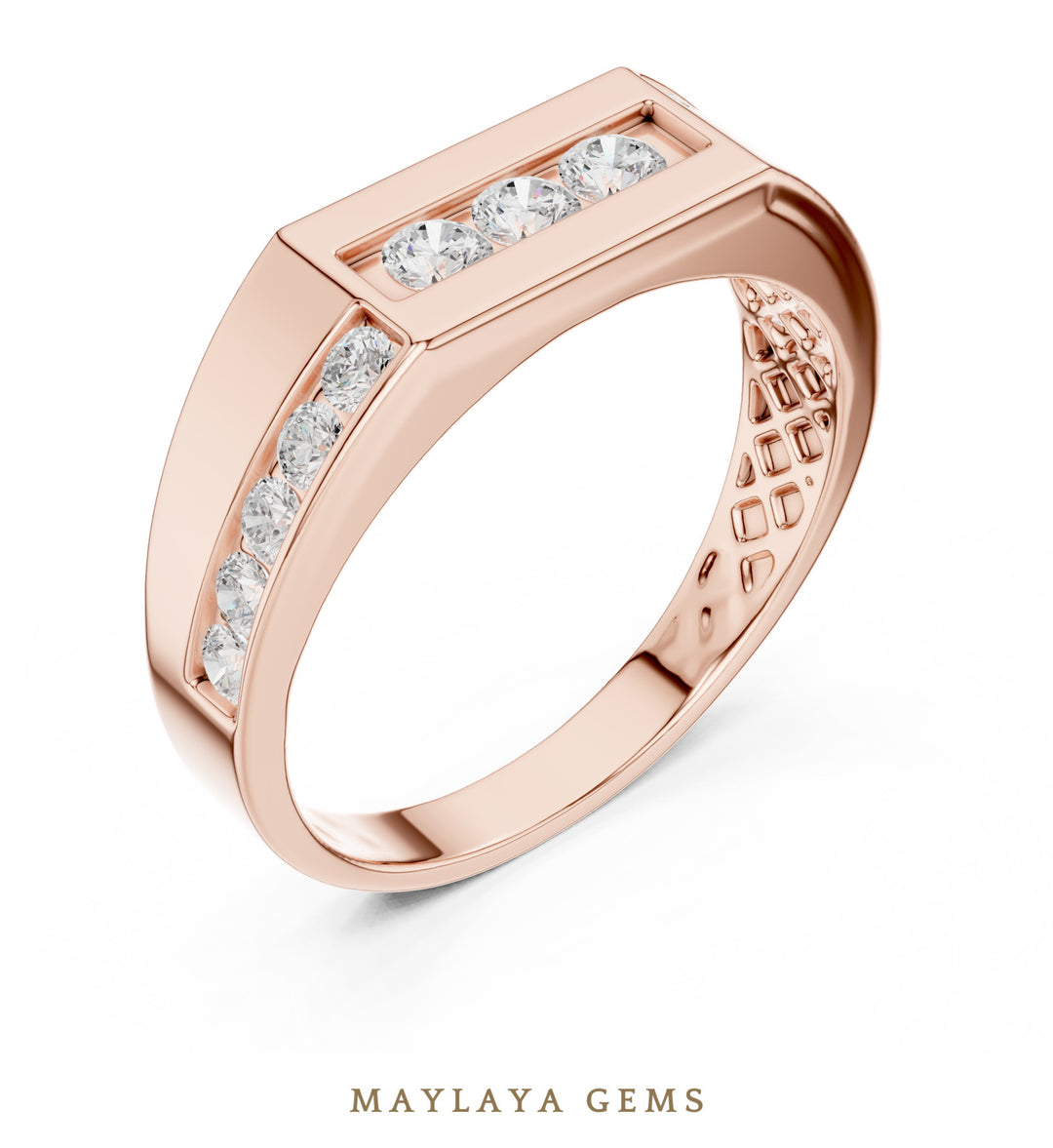 Maylaya Gems 0.545 ct Round Offset Channel Lab-Grown Diamond Men's Band in rose gold