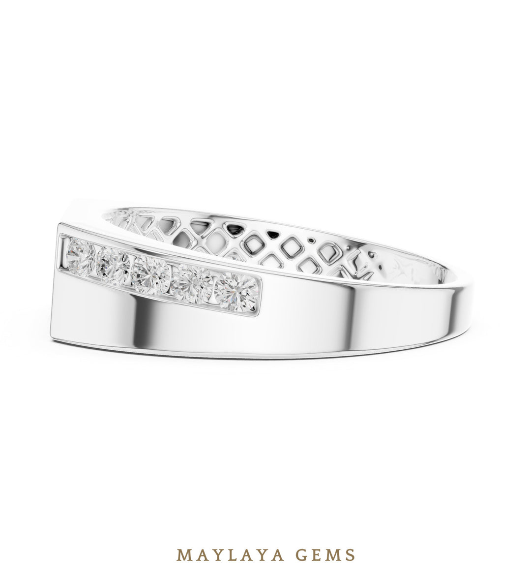 Maylaya Gems 0.545 ct Round Offset Channel Lab-Grown Diamond Men's Band in white gold