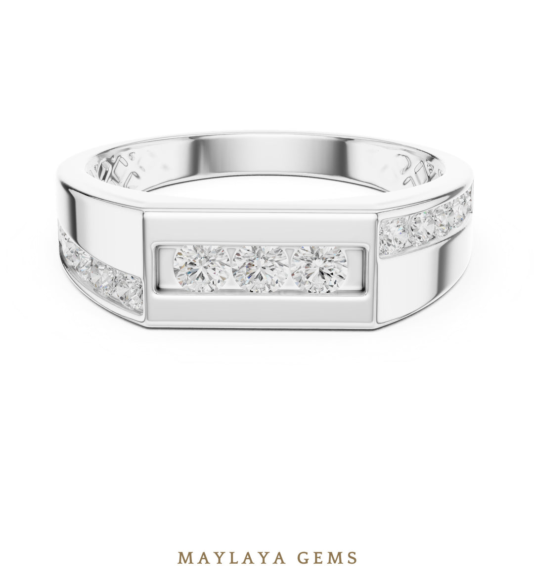 Maylaya Gems 0.545 ct Round Offset Channel Lab-Grown Diamond Men's Band in white gold