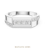 Load image into Gallery viewer, Maylaya Gems 0.545 ct Round Offset Channel Lab-Grown Diamond Men's Band in white gold
