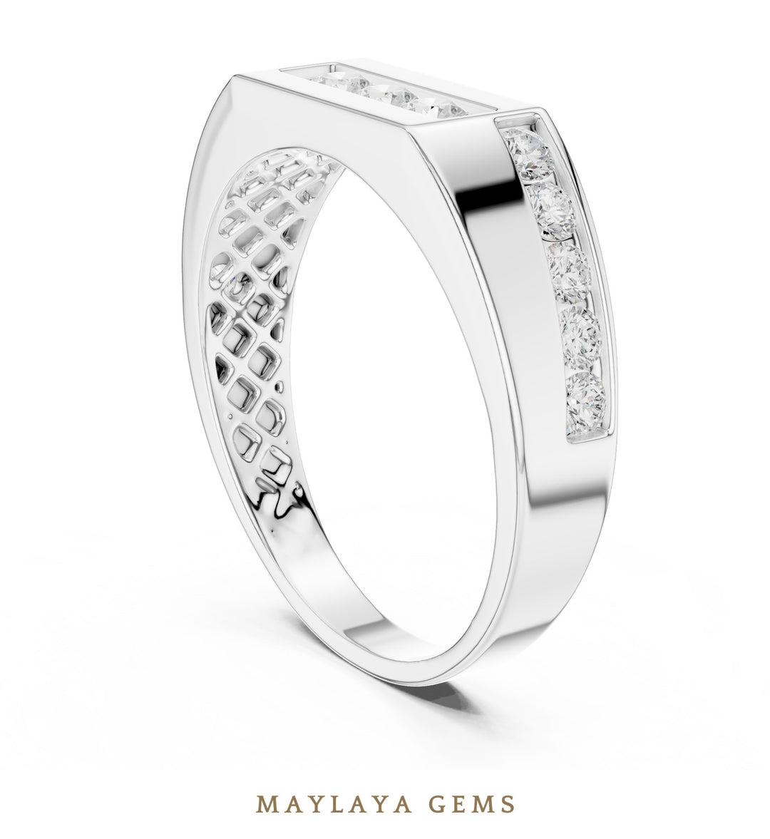Maylaya Gems 0.545 ct Round Offset Channel Lab-Grown Diamond Men's Band in white gold