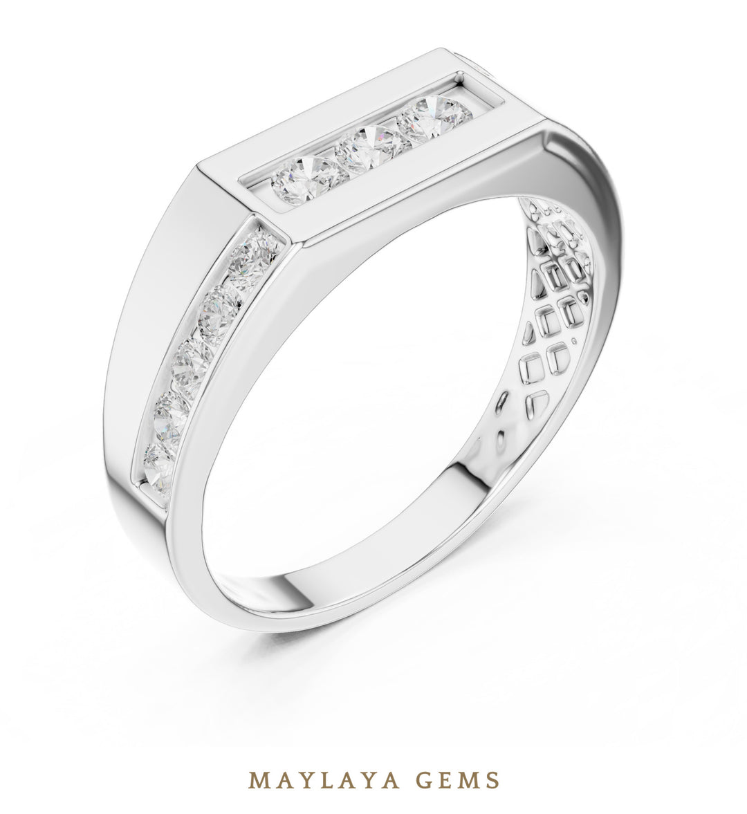 Maylaya Gems 0.545 ct Round Offset Channel Lab-Grown Diamond Men's Band in white gold