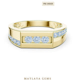 Load image into Gallery viewer, Maylaya Gems 0.545 ct Round Offset Channel Lab-Grown Diamond Men's Band in yellow gold
