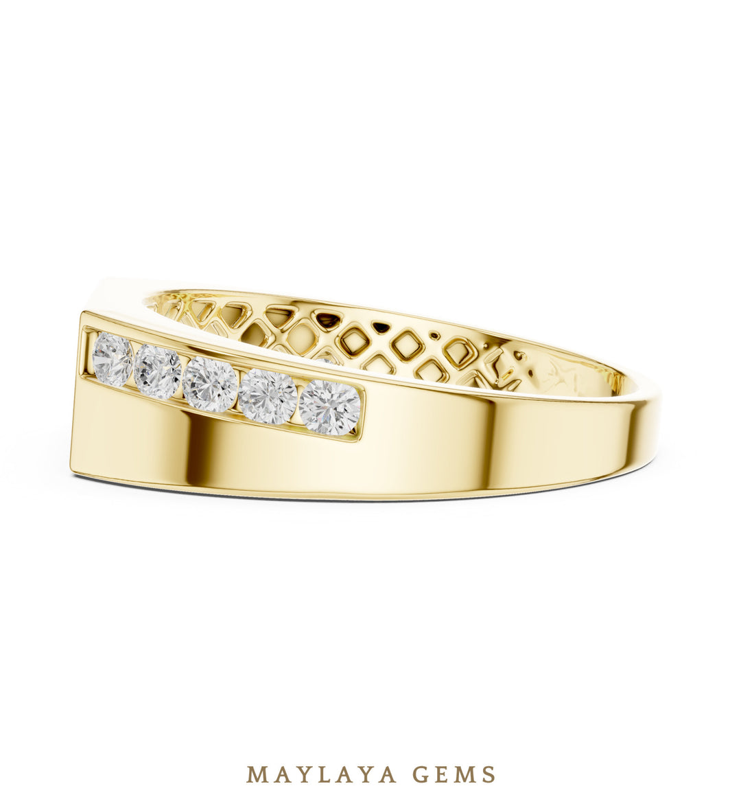 Maylaya Gems 0.545 ct Round Offset Channel Lab-Grown Diamond Men's Band in yellow gold