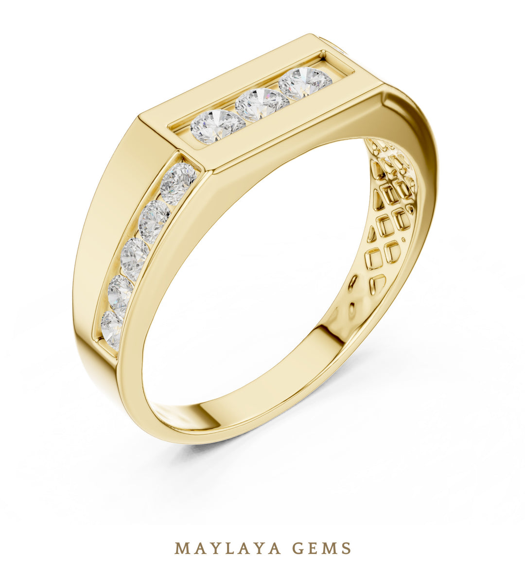 Maylaya Gems 0.545 ct Round Offset Channel Lab-Grown Diamond Men's Band in yellow gold