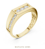 Load image into Gallery viewer, Maylaya Gems 0.545 ct Round Offset Channel Lab-Grown Diamond Men's Band in yellow gold
