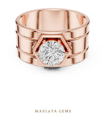 Load image into Gallery viewer, Maylaya Gems 1.420 ct Round Hexagon Frame Lab-Grown Diamond Men's Ring in rose gold
