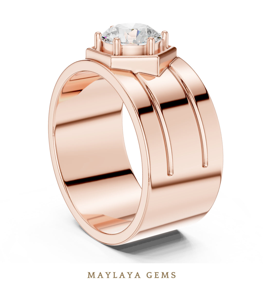 Maylaya Gems 1.420 ct Round Hexagon Frame Lab-Grown Diamond Men's Ring in rose gold