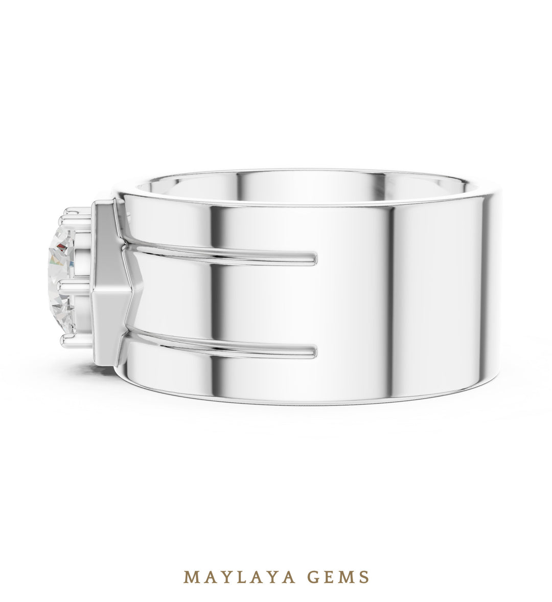 Maylaya Gems 1.420 ct Round Hexagon Frame Lab-Grown Diamond Men's Ring in white gold