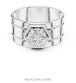 Load image into Gallery viewer, Maylaya Gems 1.420 ct Round Hexagon Frame Lab-Grown Diamond Men's Ring in white gold
