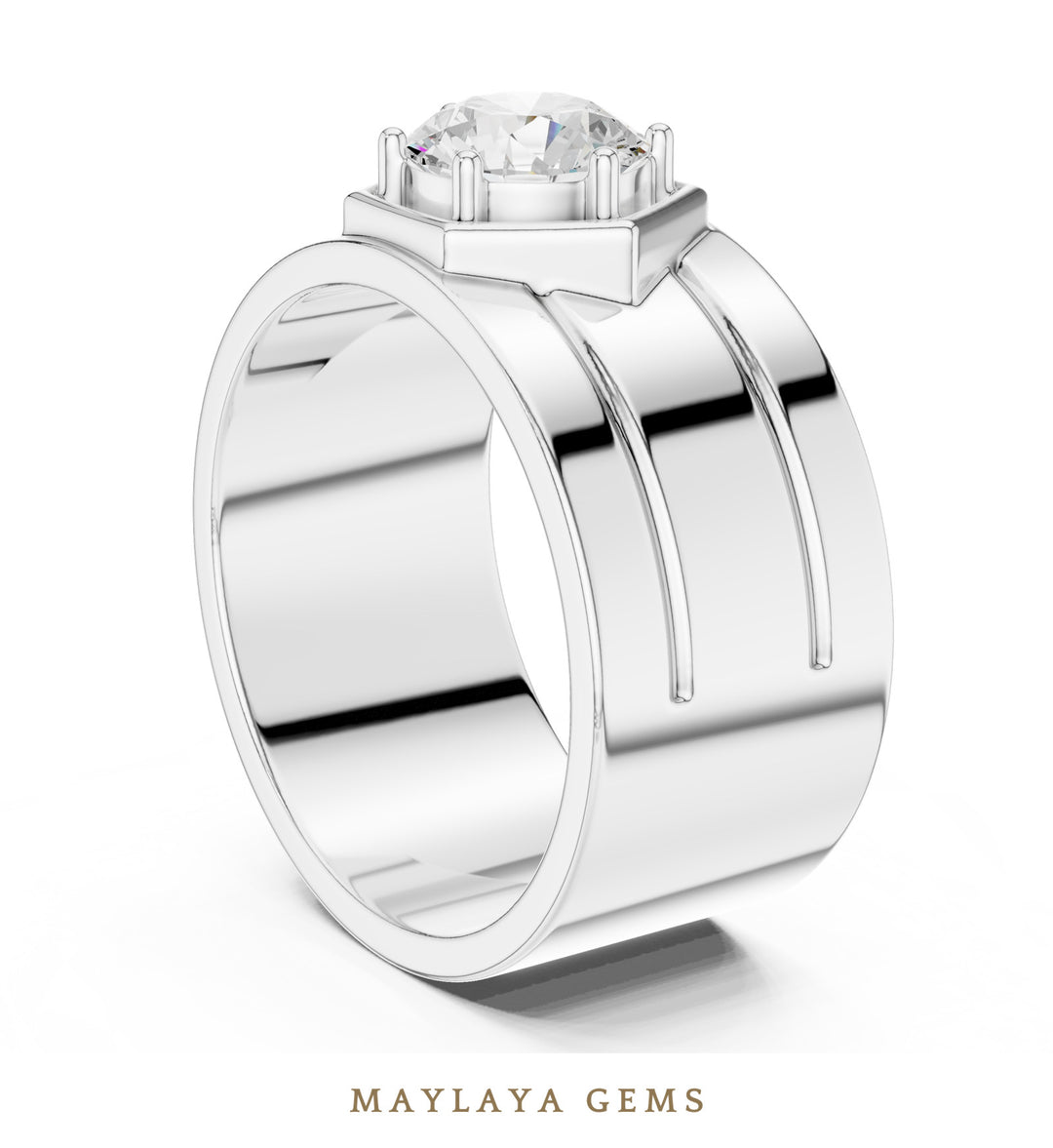 Maylaya Gems 1.420 ct Round Hexagon Frame Lab-Grown Diamond Men's Ring in white gold