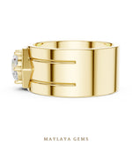 Load image into Gallery viewer, Maylaya Gems 1.420 ct Round Hexagon Frame Lab-Grown Diamond Men's Ring in yellow gold
