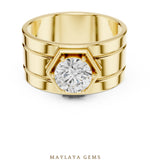 Load image into Gallery viewer, Maylaya Gems 1.420 ct Round Hexagon Frame Lab-Grown Diamond Men's Ring in yellow gold
