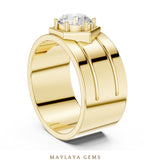 Load image into Gallery viewer, Maylaya Gems 1.420 ct Round Hexagon Frame Lab-Grown Diamond Men's Ring in yellow gold
