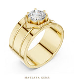 Load image into Gallery viewer, Maylaya Gems 1.420 ct Round Hexagon Frame Lab-Grown Diamond Men's Ring in yellow gold

