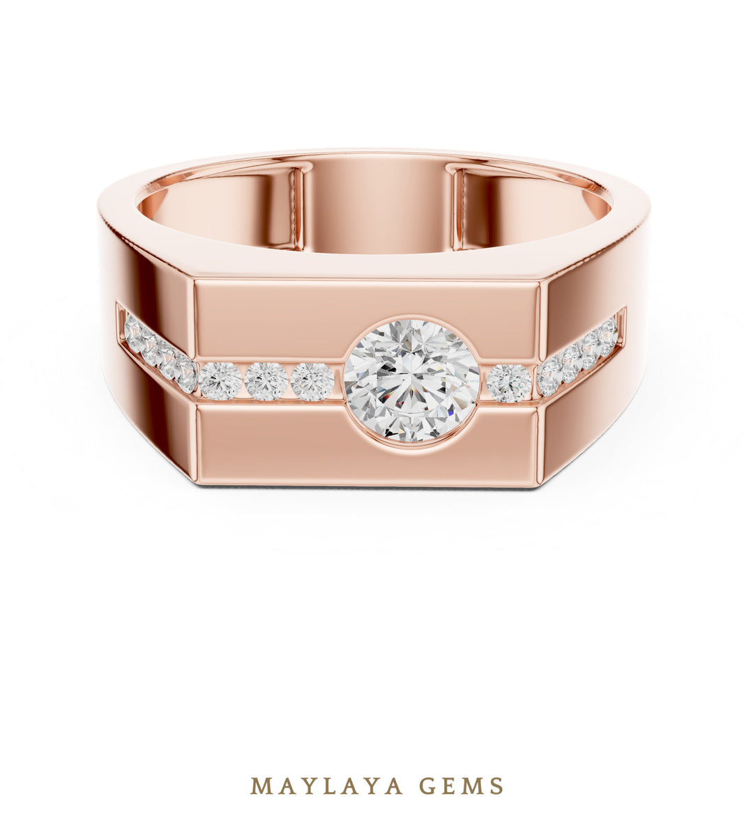Maylaya Gems 0.680 ct Round Channel Accent Lab-Grown Diamond Men's Ring in rose gold