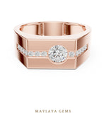 Load image into Gallery viewer, Maylaya Gems 0.680 ct Round Channel Accent Lab-Grown Diamond Men's Ring in rose gold
