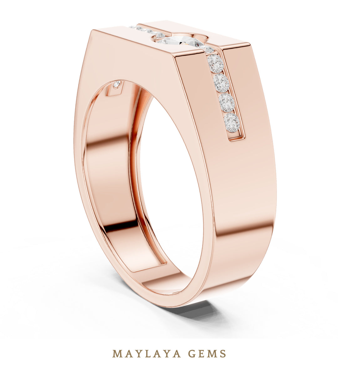Maylaya Gems 0.680 ct Round Channel Accent Lab-Grown Diamond Men's Ring in rose gold