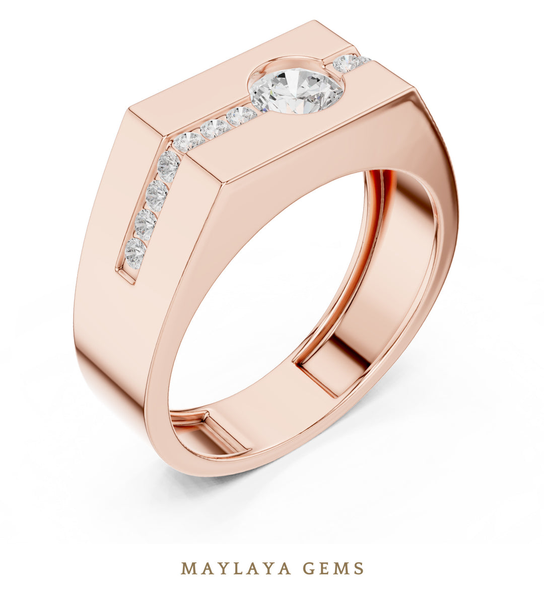 Maylaya Gems 0.680 ct Round Channel Accent Lab-Grown Diamond Men's Ring in rose gold