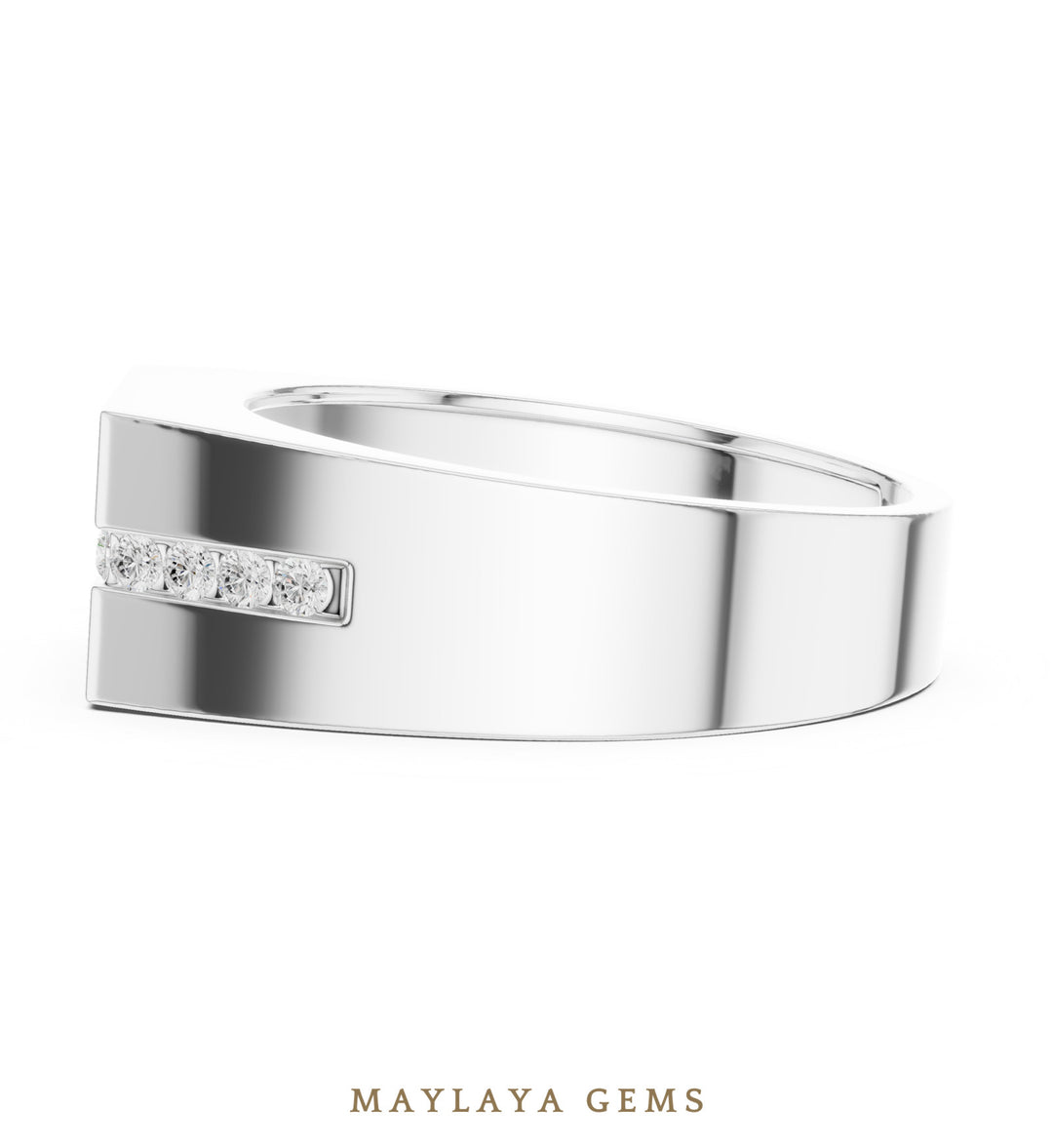 Maylaya Gems 0.680 ct Round Channel Accent Lab-Grown Diamond Men's Ring in white gold