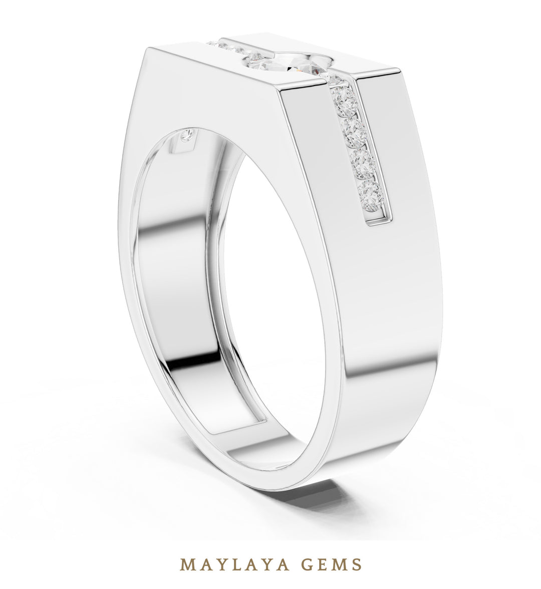 Maylaya Gems 0.680 ct Round Channel Accent Lab-Grown Diamond Men's Ring in white gold
