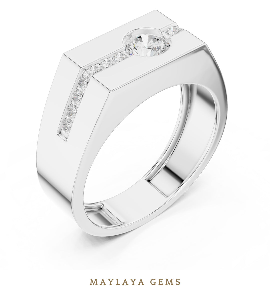 Maylaya Gems 0.680 ct Round Channel Accent Lab-Grown Diamond Men's Ring in white gold