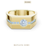 Load image into Gallery viewer, Maylaya Gems 0.680 ct Round Channel Accent Lab-Grown Diamond Men's Ring in yellow gold
