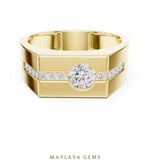 Load image into Gallery viewer, Maylaya Gems 0.680 ct Round Channel Accent Lab-Grown Diamond Men's Ring in yellow gold
