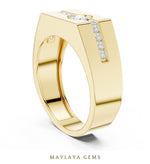 Load image into Gallery viewer, Maylaya Gems 0.680 ct Round Channel Accent Lab-Grown Diamond Men's Ring in yellow gold
