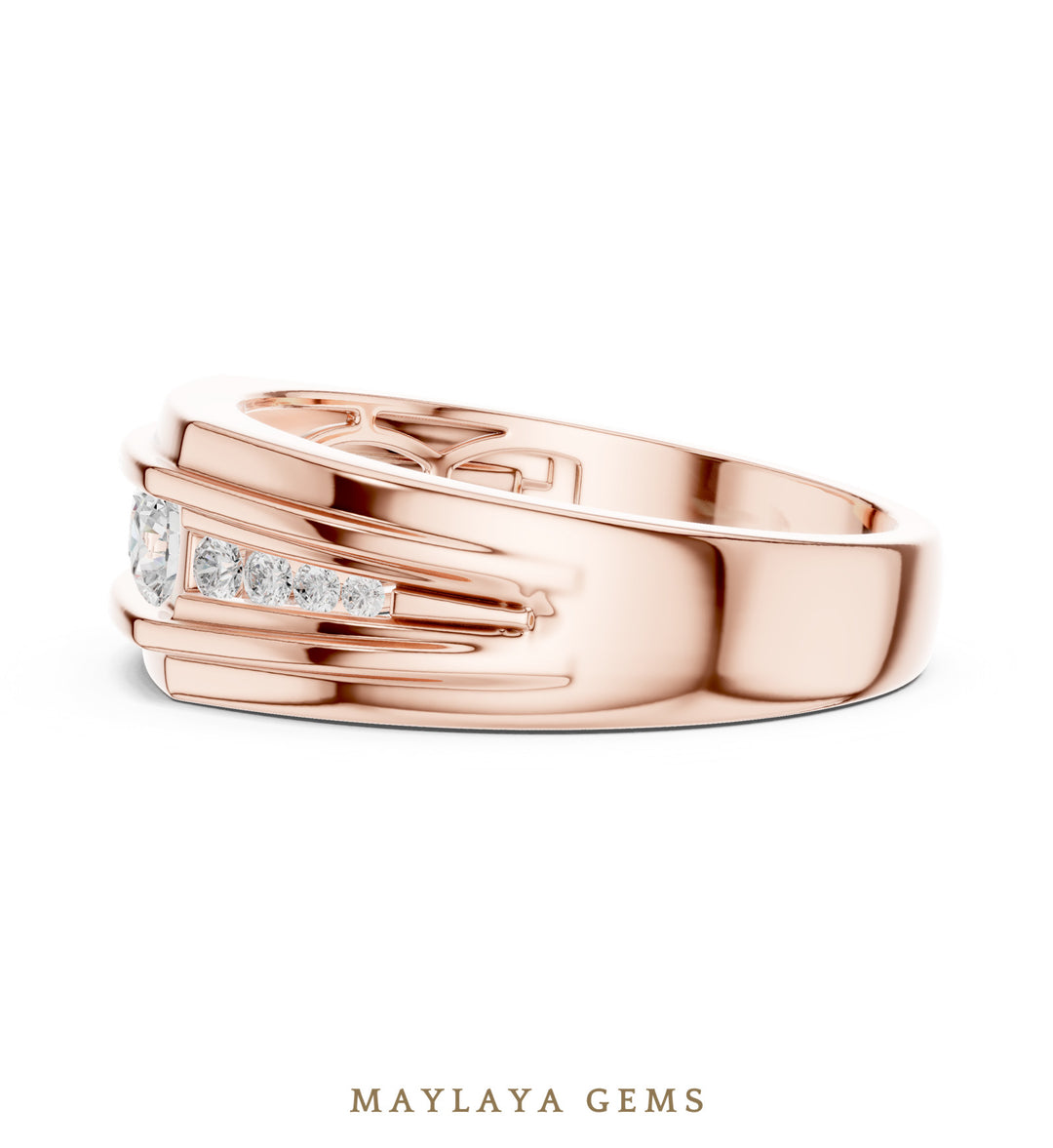 Maylaya Gems 0.585 ct Round Stepped Channel Lab-Grown Diamond Men's Band in rose gold