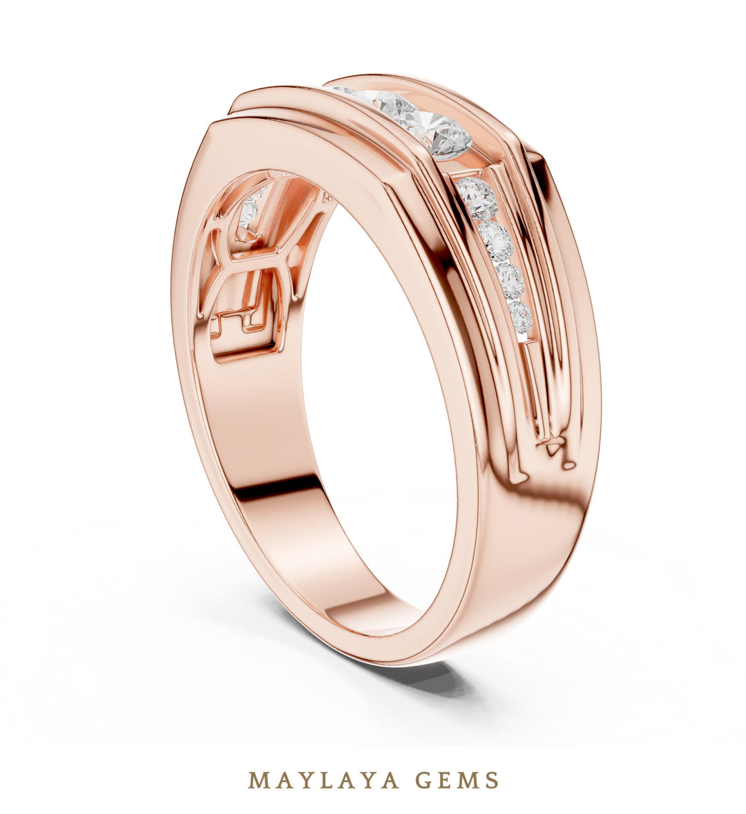 Maylaya Gems 0.585 ct Round Stepped Channel Lab-Grown Diamond Men's Band in rose gold