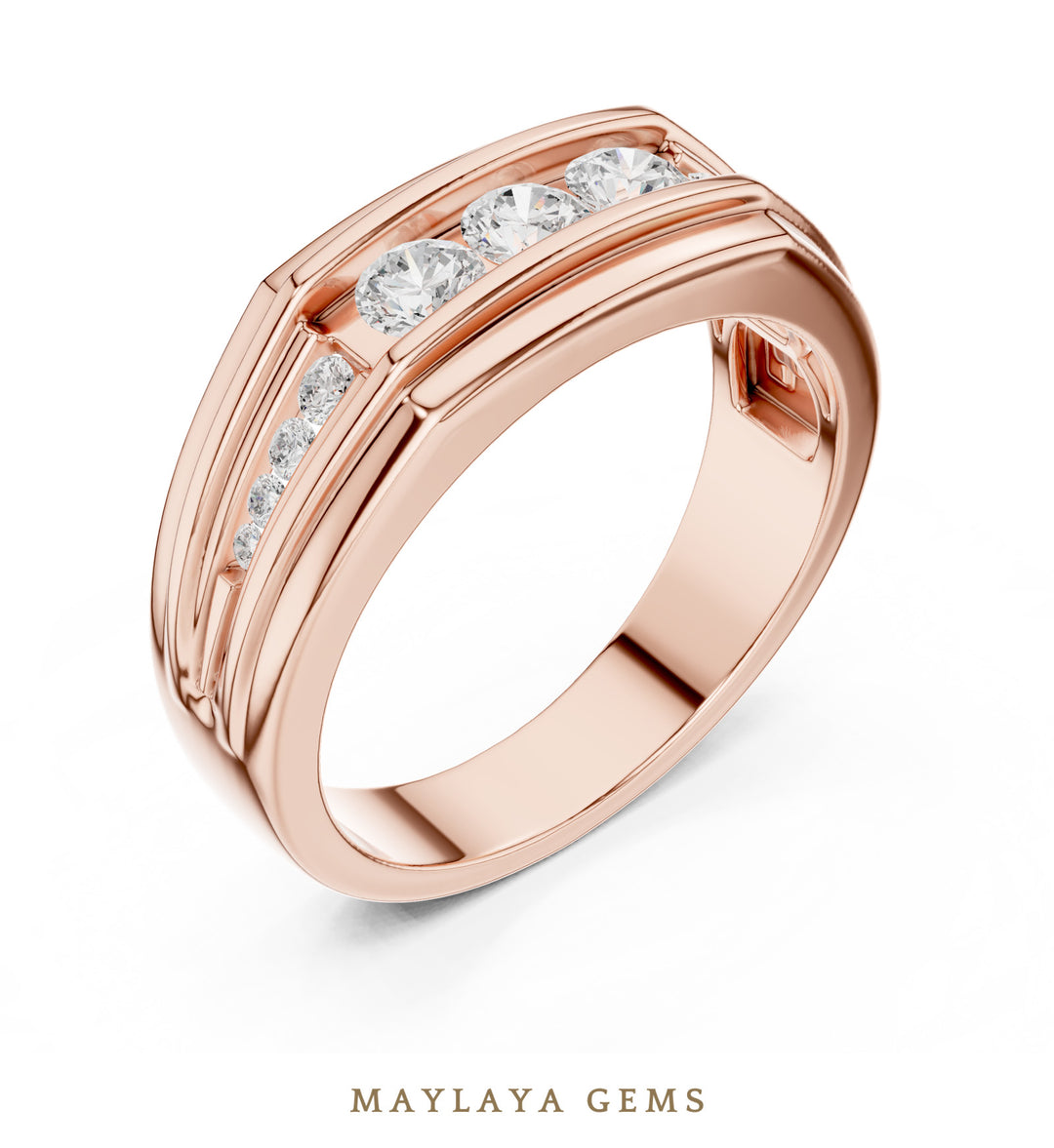 Maylaya Gems 0.585 ct Round Stepped Channel Lab-Grown Diamond Men's Band in rose gold