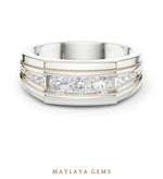 Load image into Gallery viewer, Maylaya Gems 0.585 ct Round Stepped Channel Lab-Grown Diamond Men's Band in white gold

