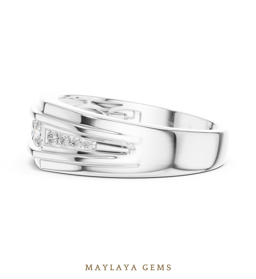Maylaya Gems 0.585 ct Round Stepped Channel Lab-Grown Diamond Men's Band in white gold