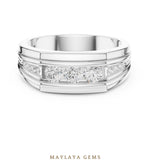Load image into Gallery viewer, Maylaya Gems 0.585 ct Round Stepped Channel Lab-Grown Diamond Men's Band in white gold
