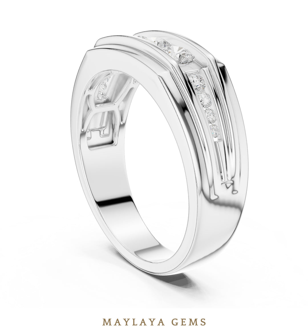 Maylaya Gems 0.585 ct Round Stepped Channel Lab-Grown Diamond Men's Band in white gold