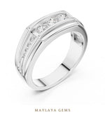 Load image into Gallery viewer, Maylaya Gems 0.585 ct Round Stepped Channel Lab-Grown Diamond Men's Band in white gold
