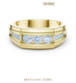 Load image into Gallery viewer, Maylaya Gems 0.585 ct Round Stepped Channel Lab-Grown Diamond Men's Band in yellow gold
